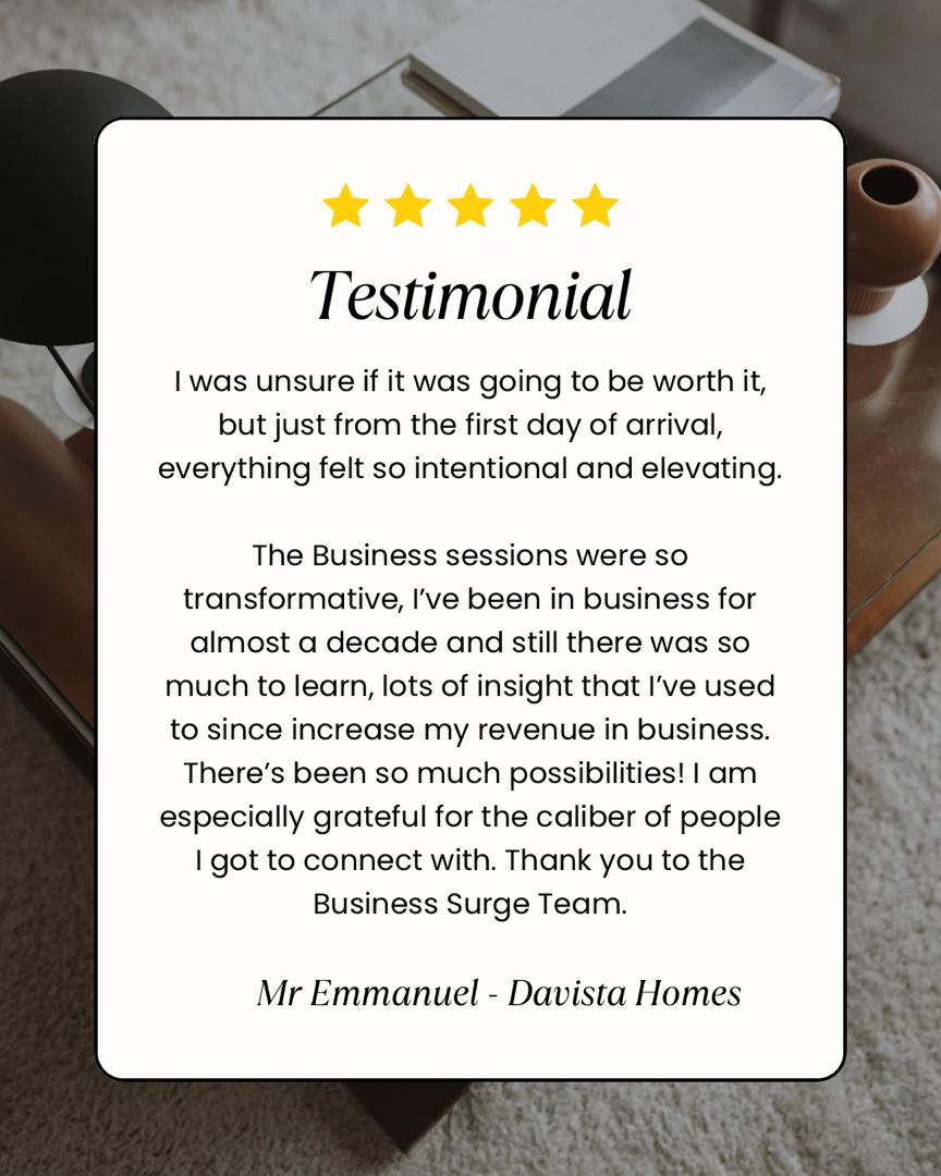 Five-star testimonial from Mr Emmanuel of Davista Homes