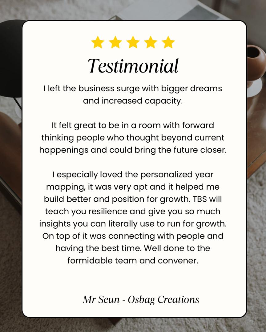 Five-star testimonial from Mr Seun of Osbag Creations
