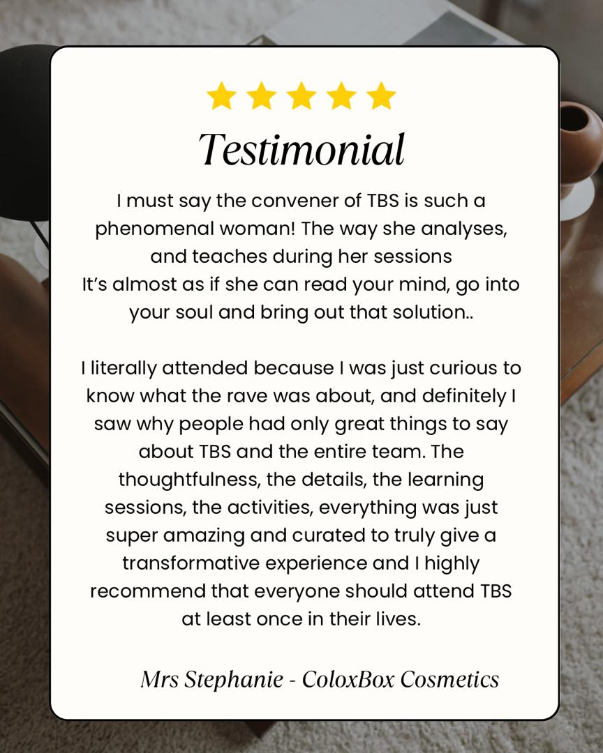 Five-star testimonial from Mrs Stephanie of ColoxBox Cosmetics