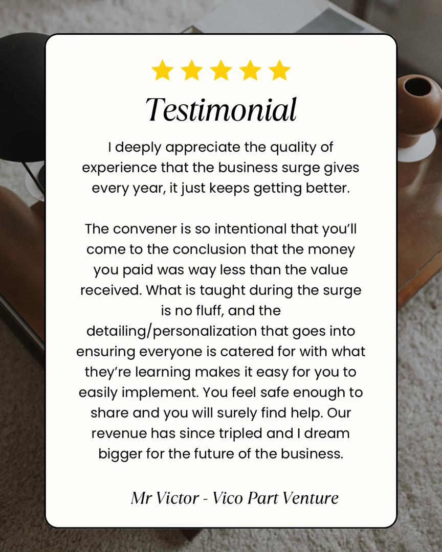 Five-star testimonial from Mr Victor of Vico Part Venture