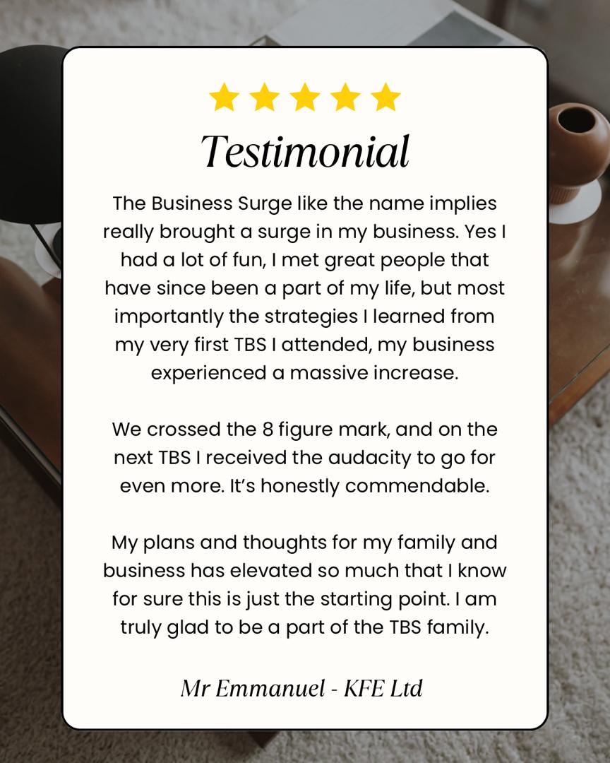 Five-star testimonial from Mr Emmanuel of KFE Ltd